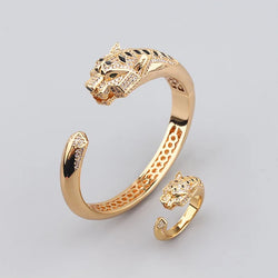 Panther Bracelet and Ring Women Gold Fine Jewelry AA CZ stone Steel