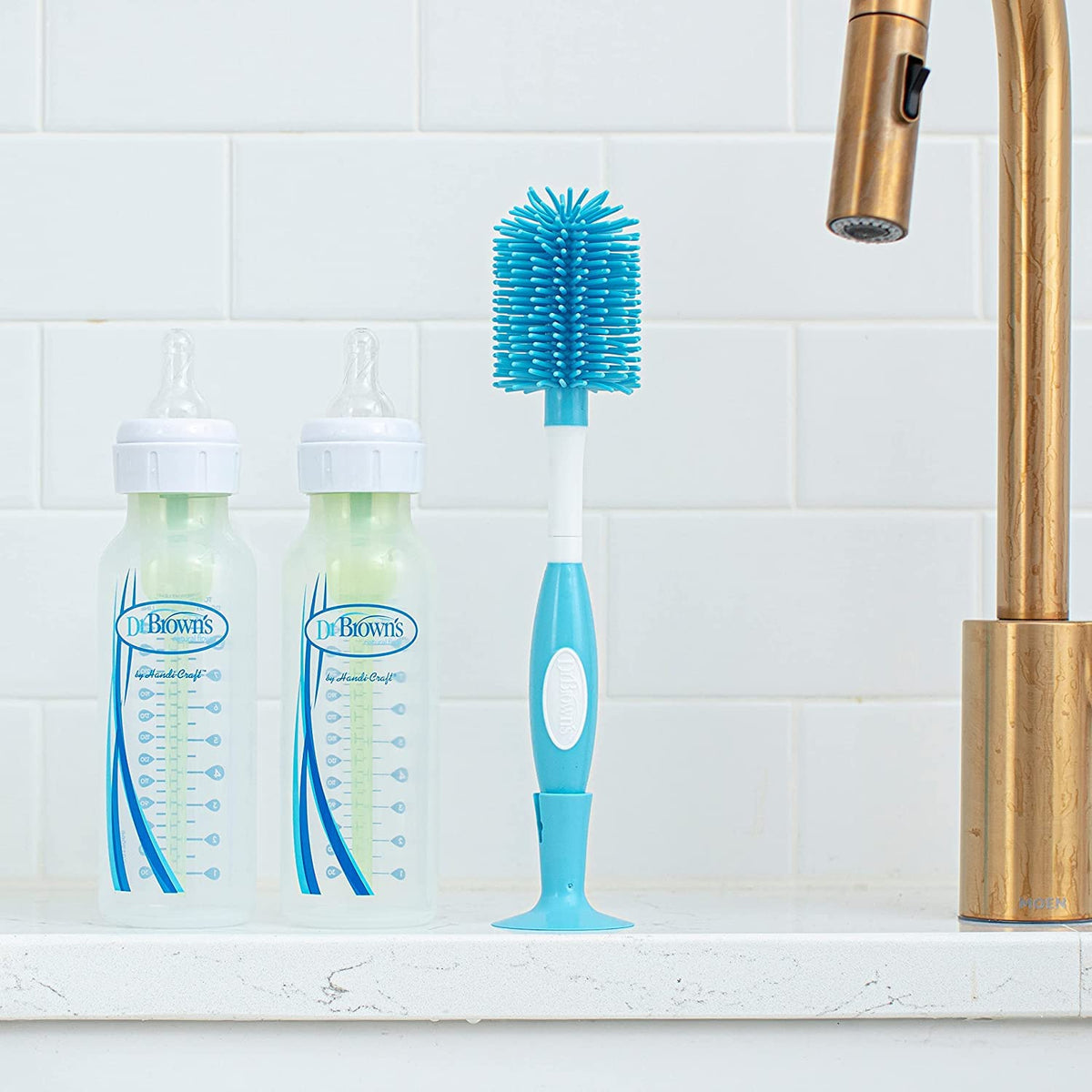 Dr. Brown's Baby Bottle and Nipple Brush Soft Touch and Sponge Brush, Blue Variety Pack, 2 -Pack