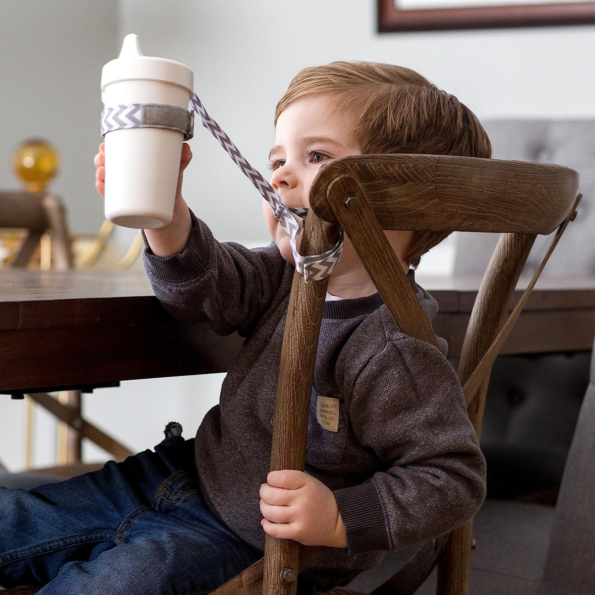 BooginHead SippiGrip Sippy Cup Strap & Baby Bottle Holder, Black & Chevron, 3 Count (Pack of 1)