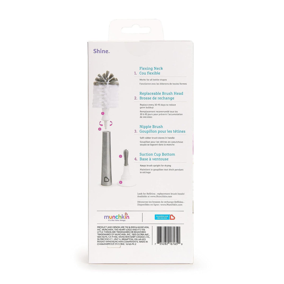 Munchkin Shine Stainless Steel Bottle Brush and Refill Brush Head