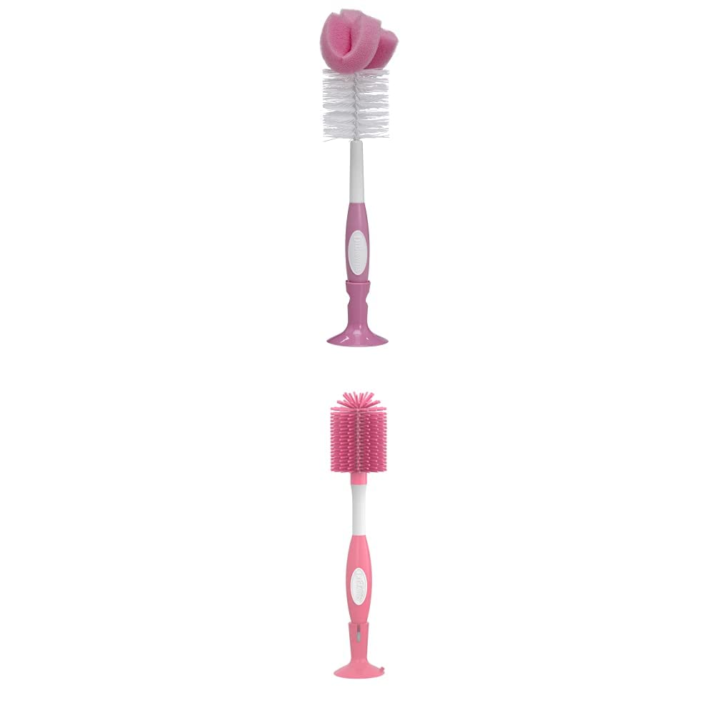 Dr. Brown's Baby Bottle and Nipple Brush Soft Touch and Sponge Brush, Pink Variety Pack, 2 -Pack
