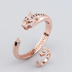 Panther Bracelet and Ring Women Rose Gold Fine Jewelry AA CZ stone Steel