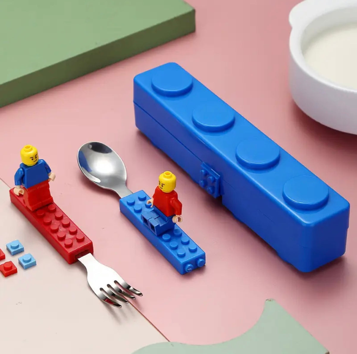 Lego Stainless utensil Kids Fork Spoon Set Building Block Toys Tableware