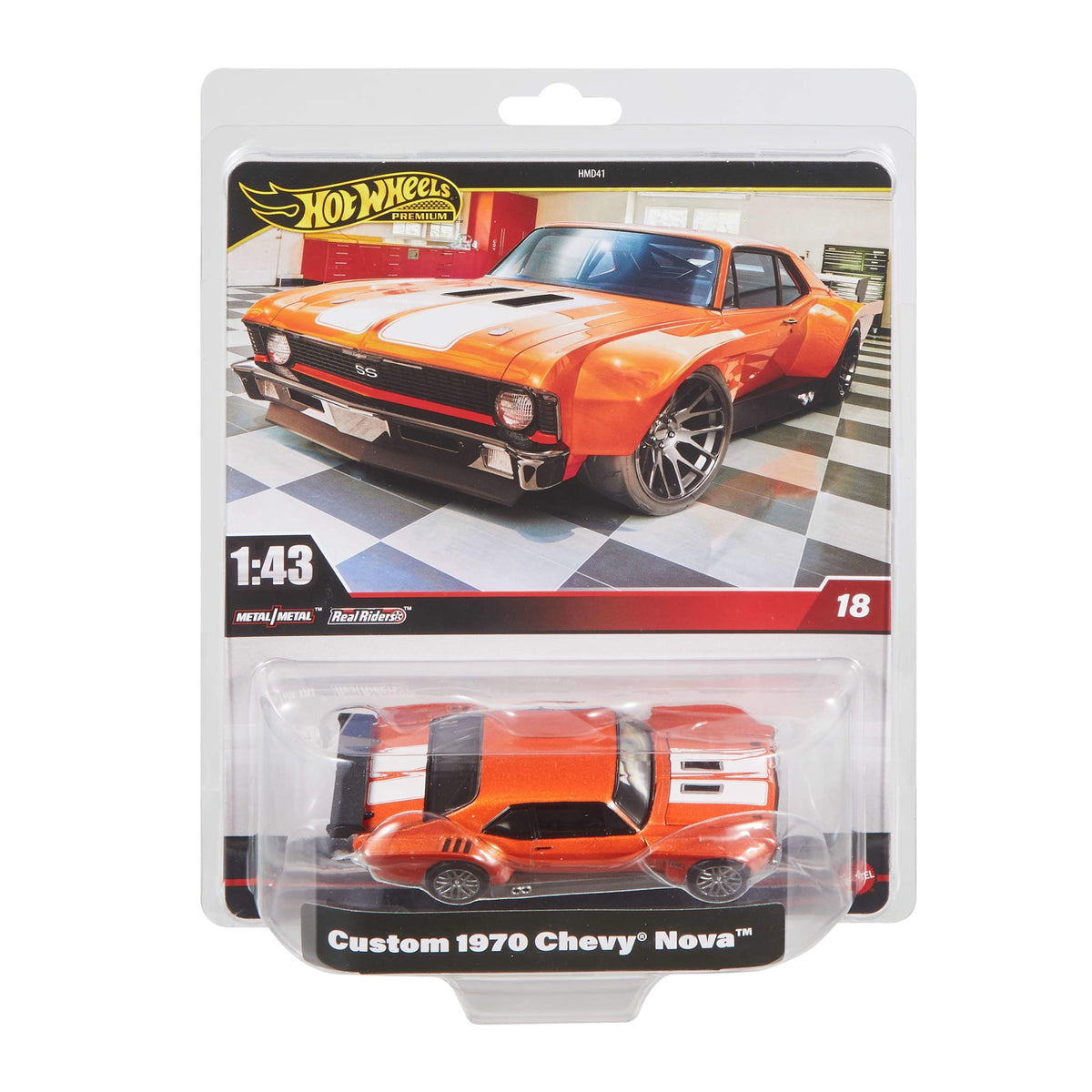 Hot Wheels Premium 1:43 Scale Real Riders Custom 1970 Chevy Nova Die-Cast Car - view 6