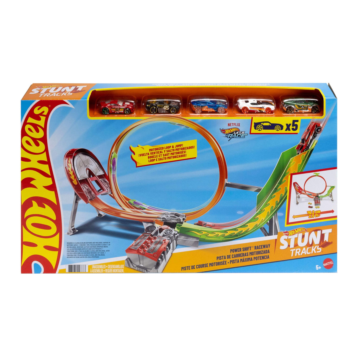 Hot Wheels Action Power Shift Motorized Raceway Track Playset with Booster & 5 Cars in 1:64 Scale - view 6