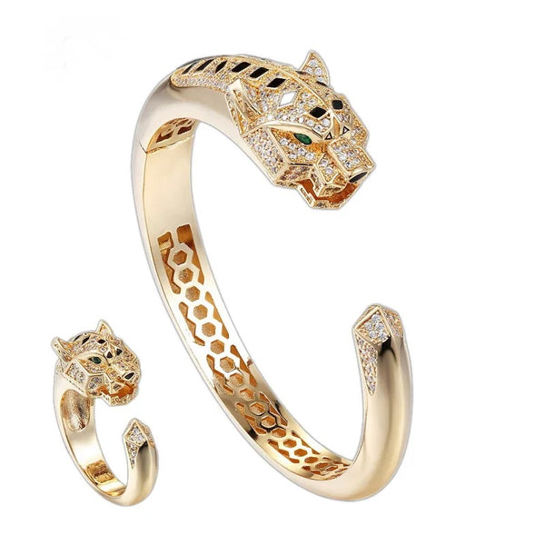 Panther Bracelet and Ring Women Gold Fine Jewelry AA CZ stone Steel