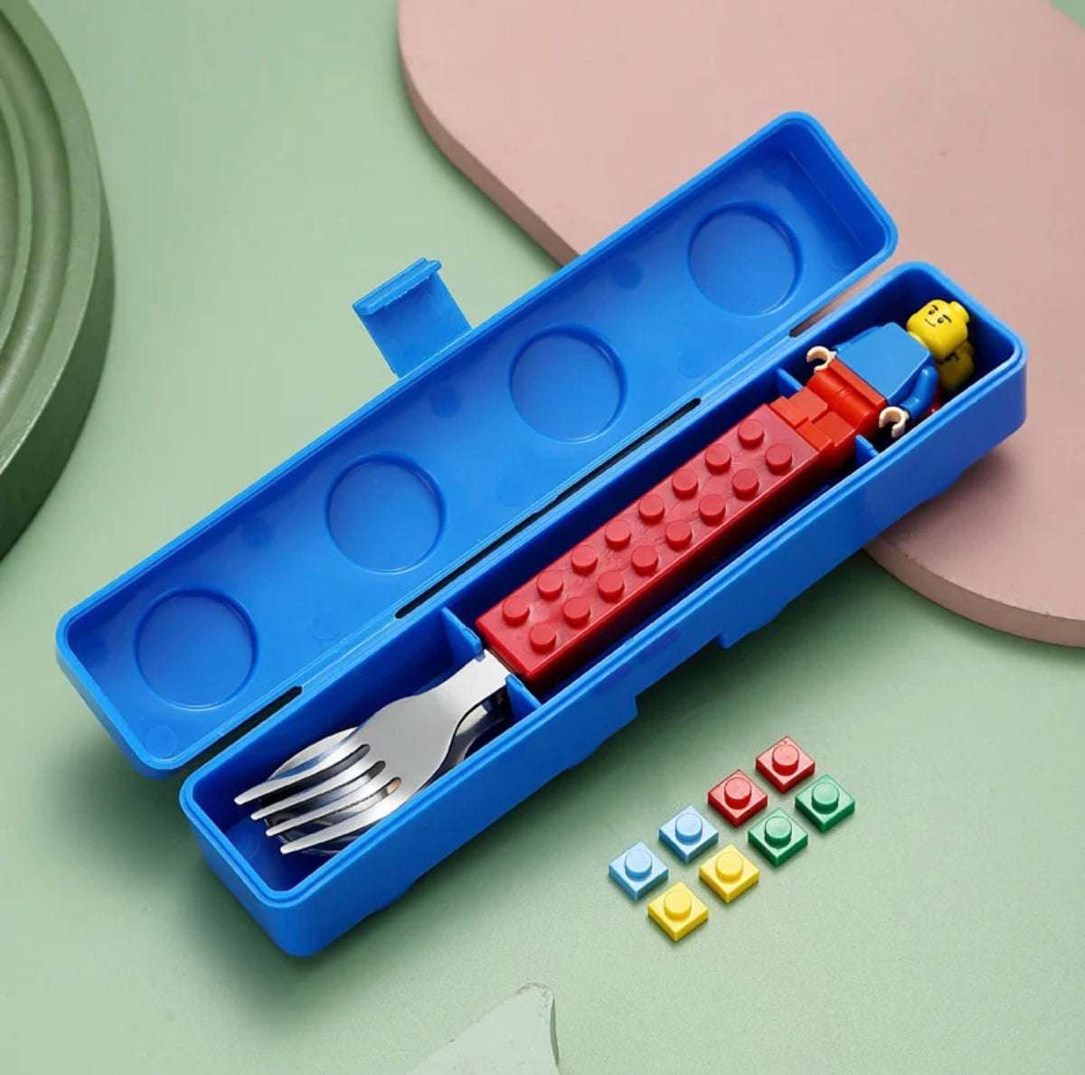 Lego Stainless utensil Kids Fork Spoon Set Building Block Toys Tableware