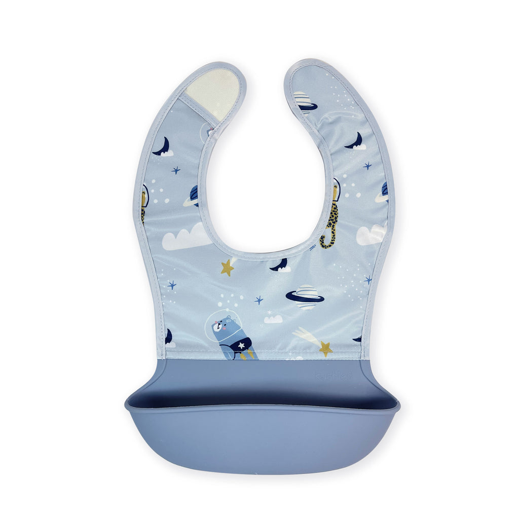 Kushies Silisoft Bib, Waterproof Top with Soft Silicone catch all pocket for Babies and Toddlers