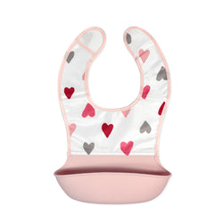 Kushies Waterproof Bib with Soft Silicone catch all pocket, Pink Hearts