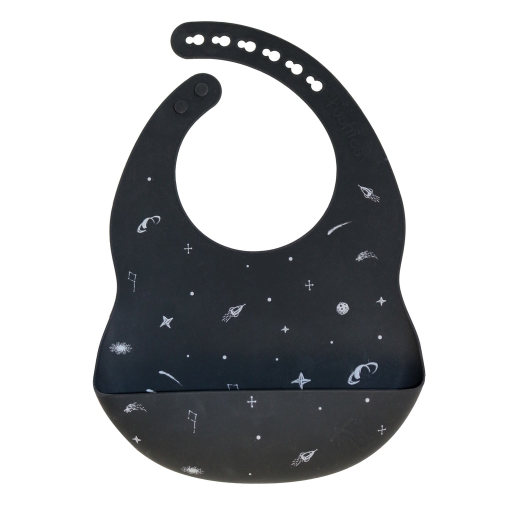 Kushies Soft Silicone Waterproof Bib with catch all pocket, Black