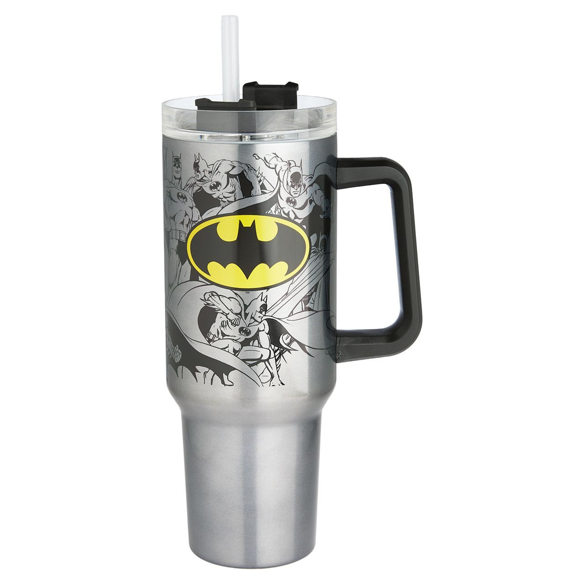 Batman Stainless Steel Double Wall Travel Mug with Straw and Handle, 40oz, 12.5" Tall