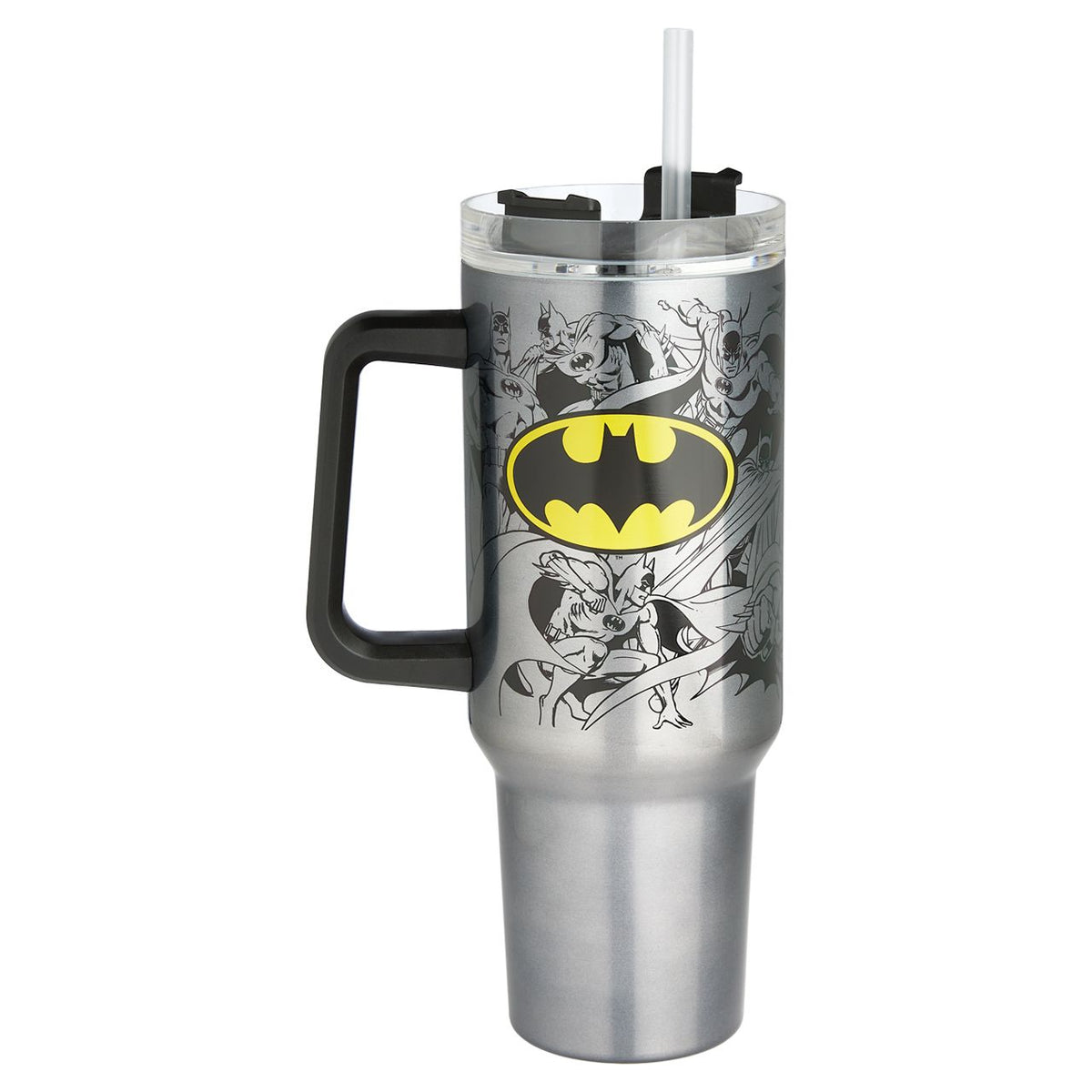 Batman Stainless Steel Double Wall Travel Mug with Straw and Handle, 40 oz, 12.5" Tall