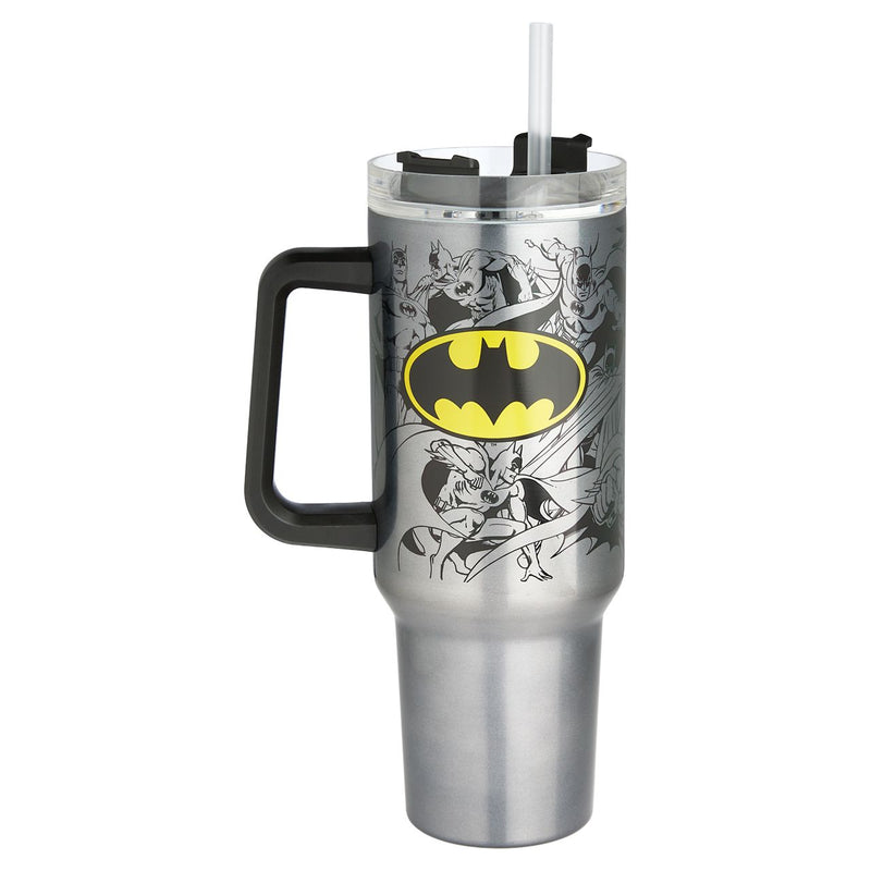 Batman Stainless Steel Double Wall Travel Mug with Straw and Handle, 40oz, 12.5" Tall