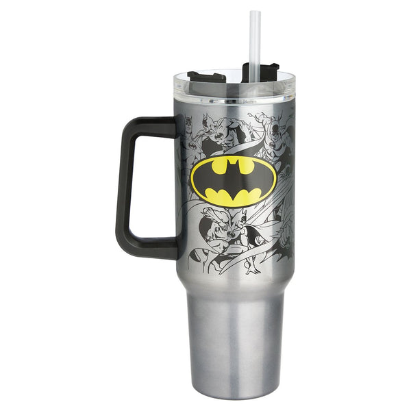 Batman Stainless Steel Double Wall Travel Mug with Straw and Handle, 40 oz, 12.5