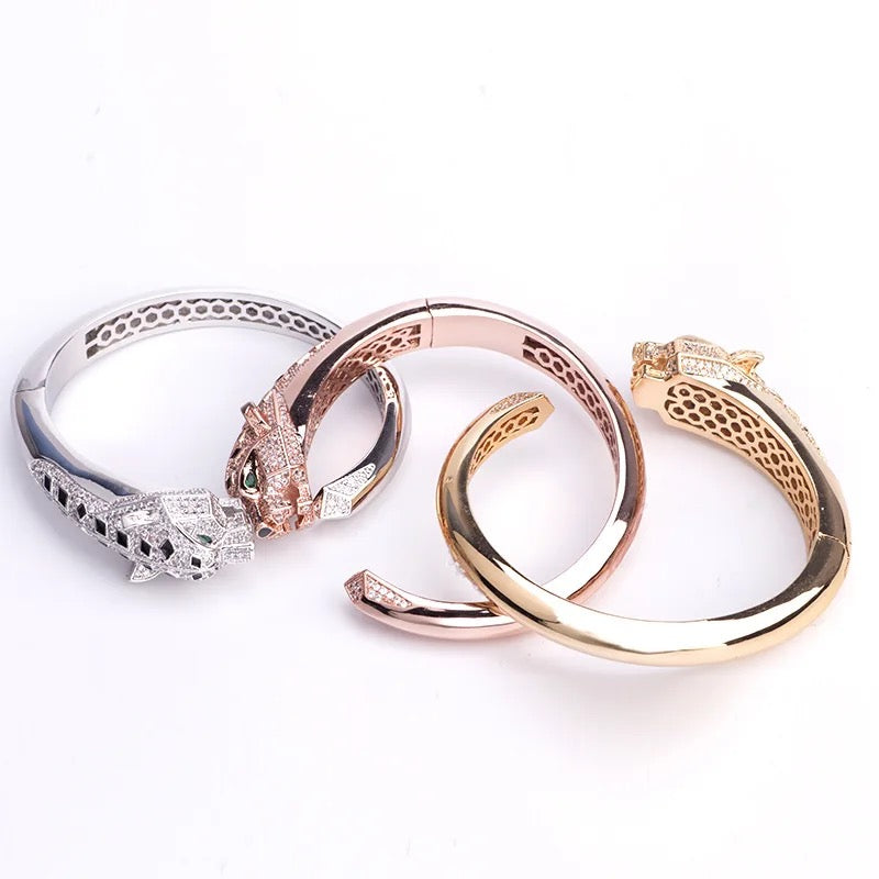 Panther Bracelet and Ring Women Rose Gold Fine Jewelry AA CZ stone Steel