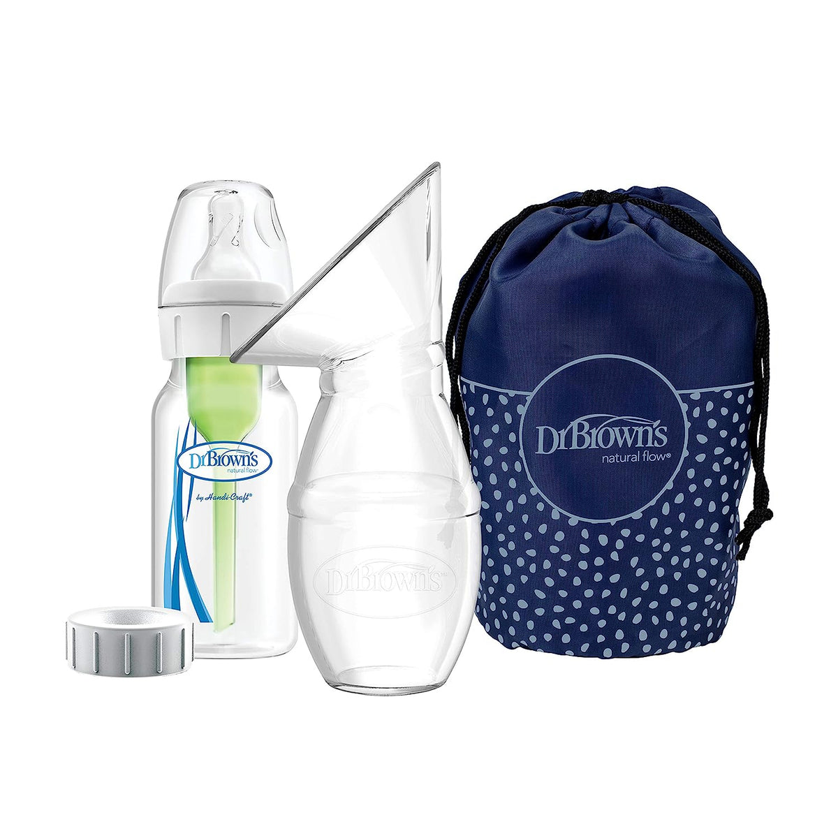 Dr. Brown's Silicone One-Piece Breast Pump, 4oz Bottle, Milk Catcher & Travel Bag