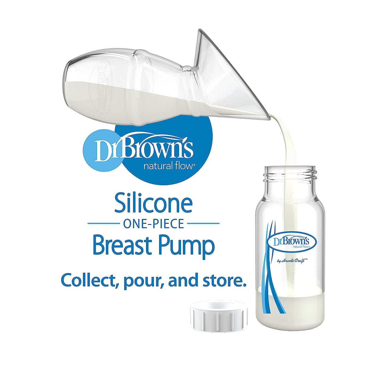 Dr. Brown's Silicone One-Piece Breast Pump, 4oz Bottle, Milk Catcher & Travel Bag