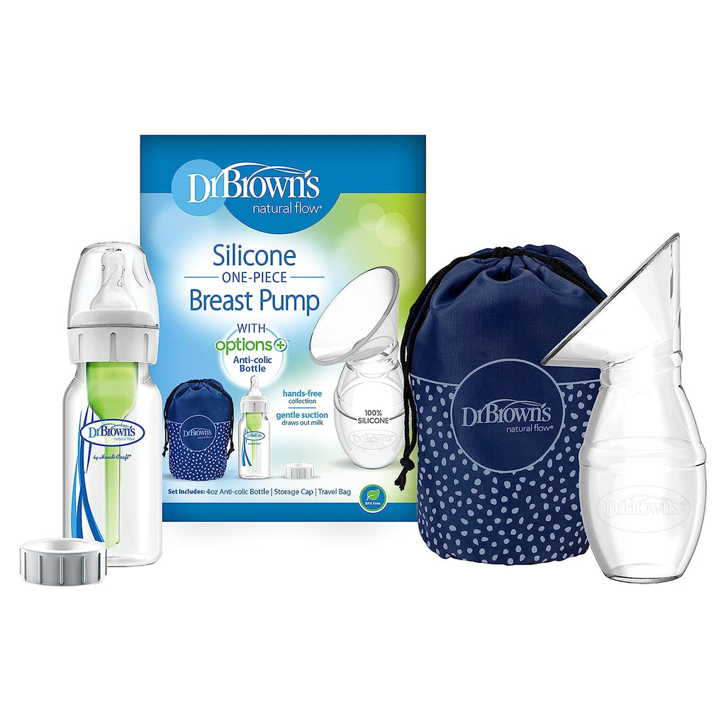 Dr. Brown's Silicone One-Piece Breast Pump, 4oz Bottle, Milk Catcher & Travel Bag