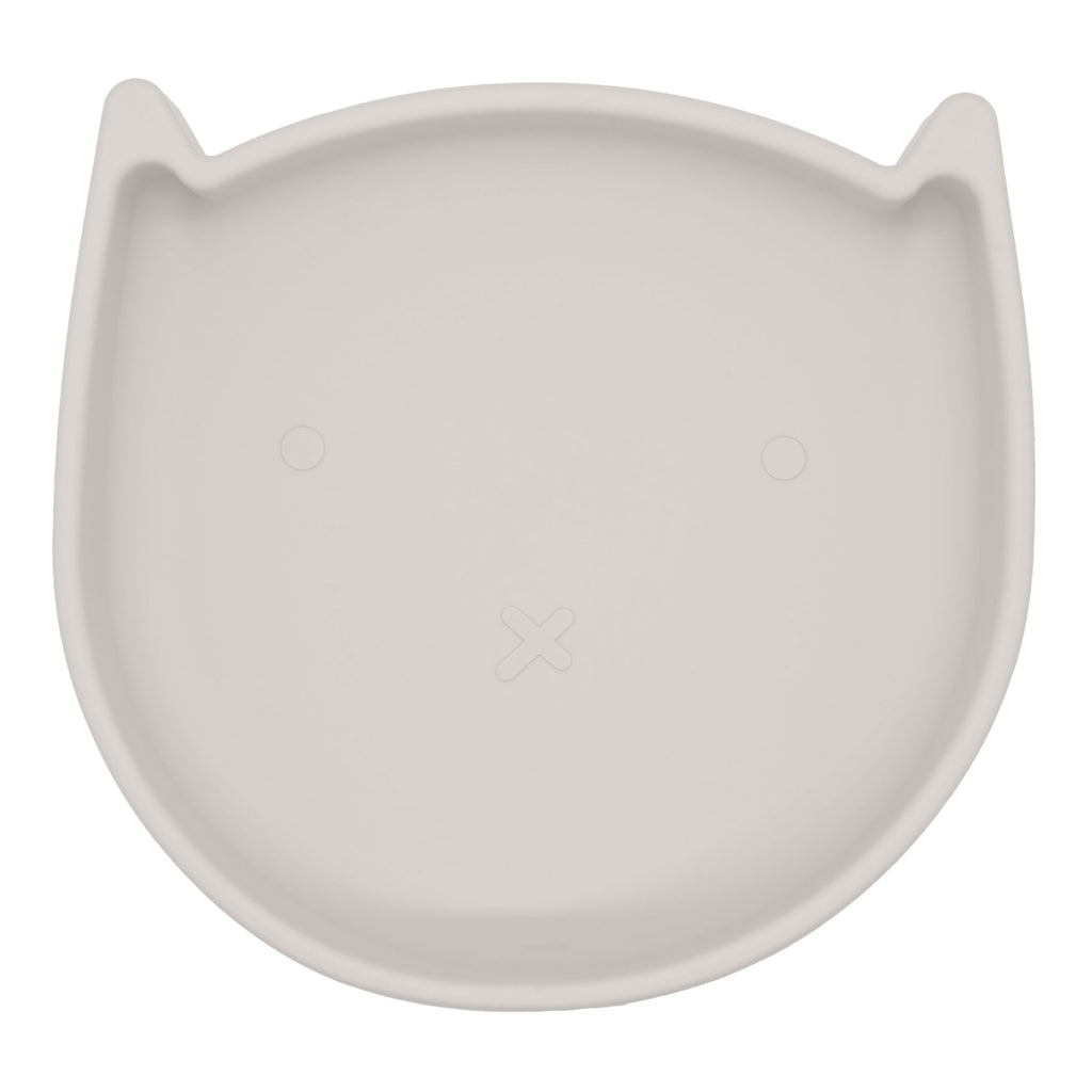 Kushies Silicone Suction Plate, Unbreakable, Microwave, Oven Safe, Grey Kitty