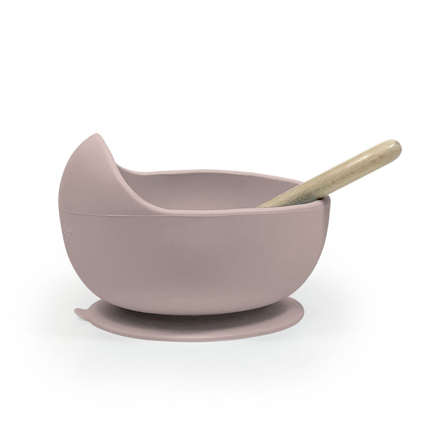 Kushies SiliScoop Silicone Suction Raised Edge Bowl with Spoon, Pink