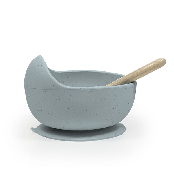 Kushies SiliScoop Silicone Suction Raised Edge Bowl with Spoon, Grey