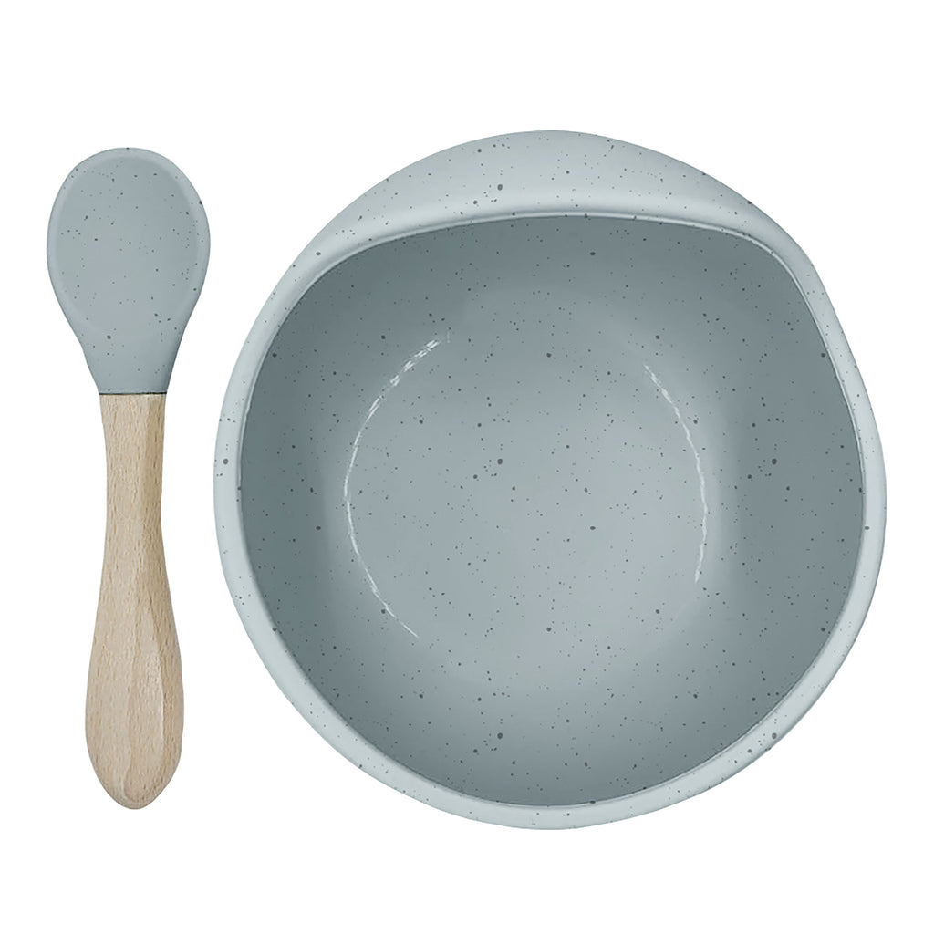 Kushies SiliScoop Silicone Suction Raised Edge Bowl with Spoon, Grey