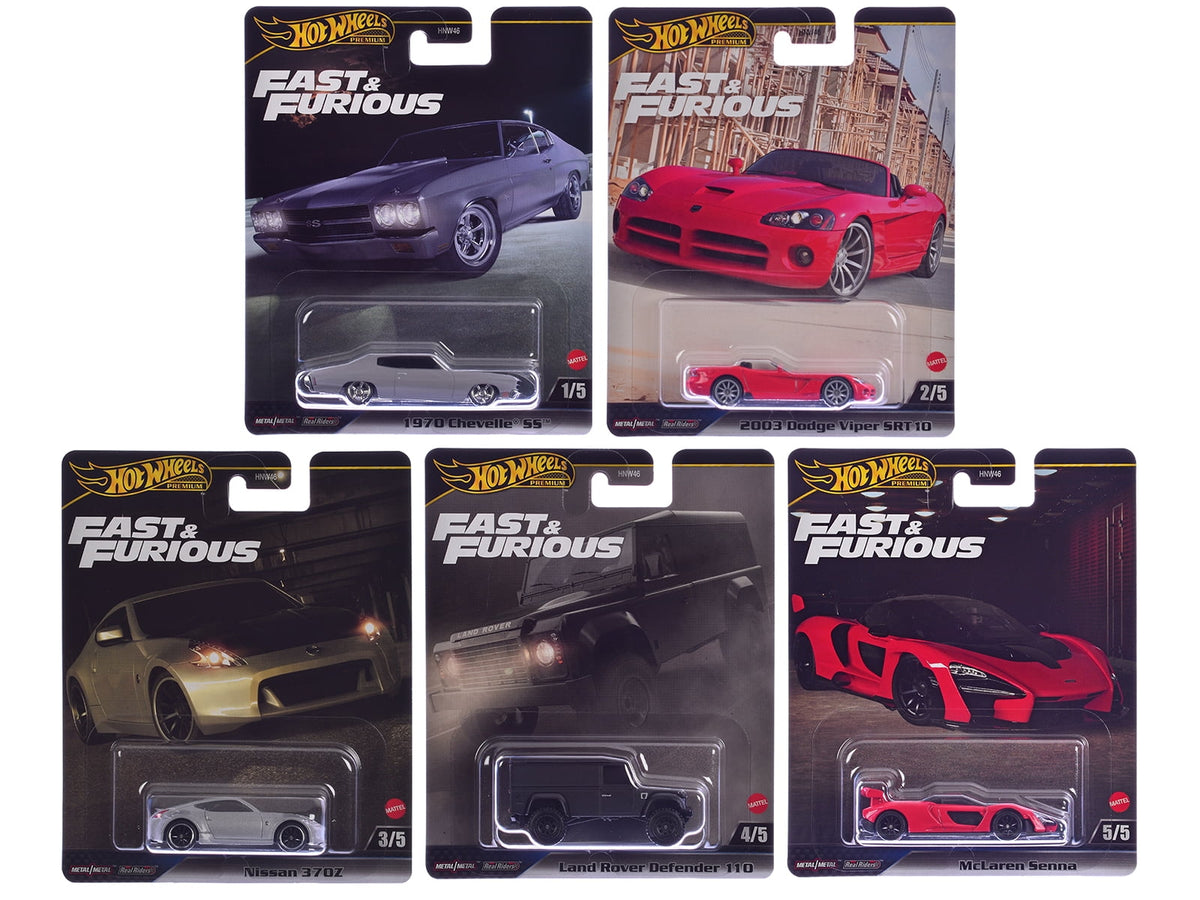 Hot Wheels Fast & Furious Diecast Model Cars Collector Set J Case, 5 Pack, McLaren Senna Red, Nissan 370Z, Chevrolet