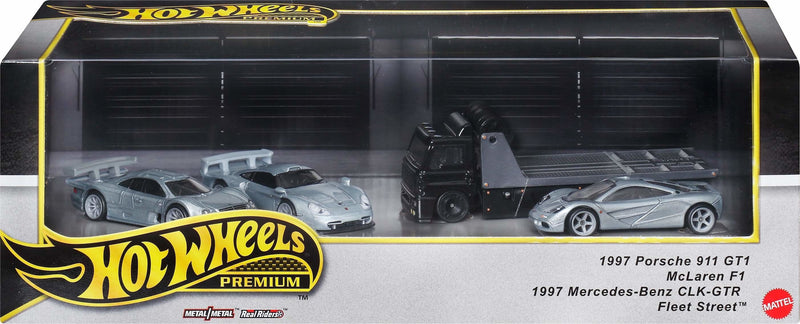 Hot Wheels Premium Collector Display Sets, 3 Cars & 1 Transporter