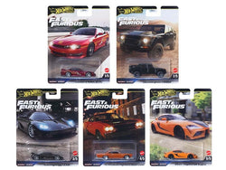 Hot Wheels Premium Fast & Furious Die-Cast Car Collection L Case, 5-Pack Set, Nissan 240SX, Lamborghini LM002, Koenigsegg CCXR, Custom Plymouth Roadrunner, Toyota Supra