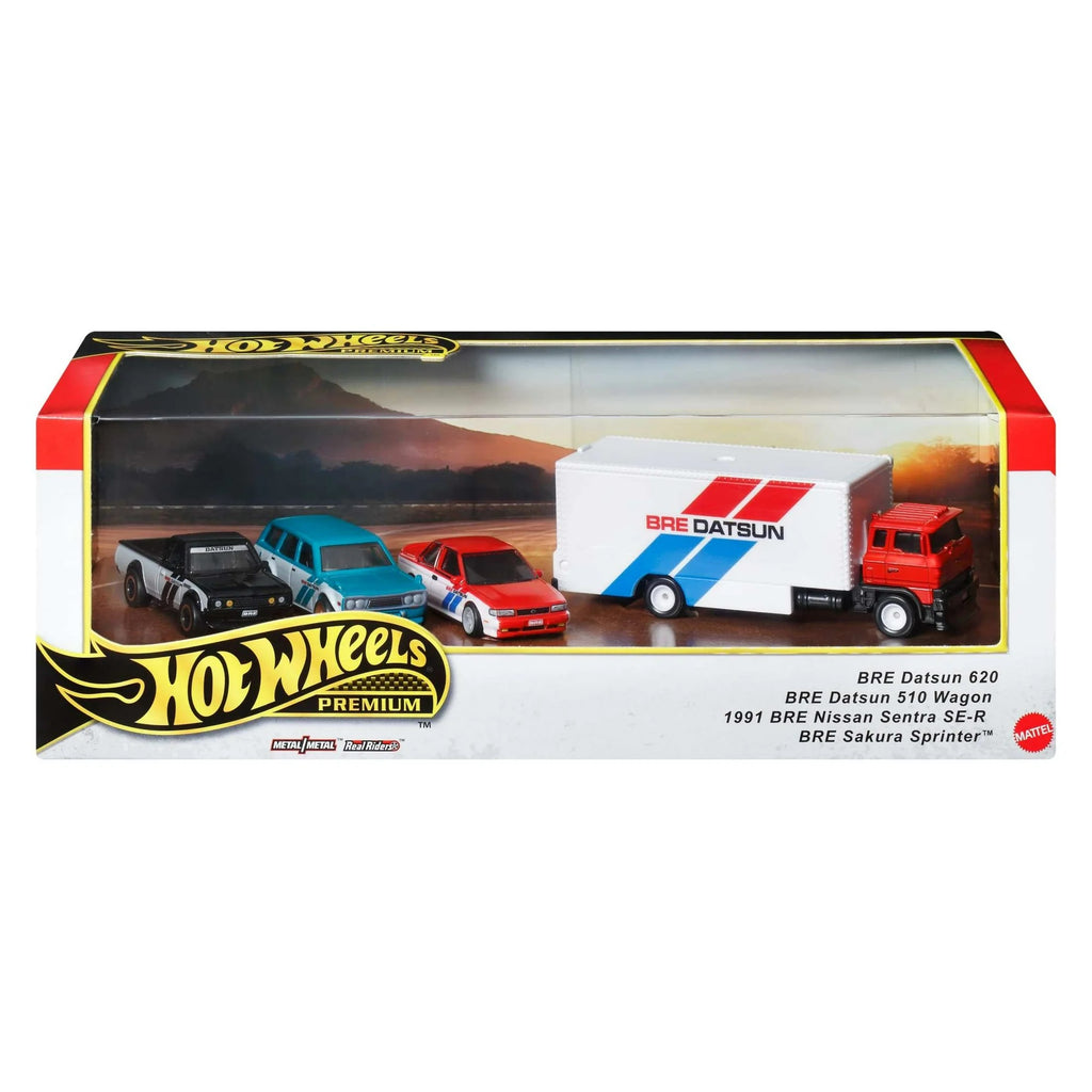 Hot Wheels Premium Collector Display Sets, 3 Cars & 1 Transporter, BRE Datsun