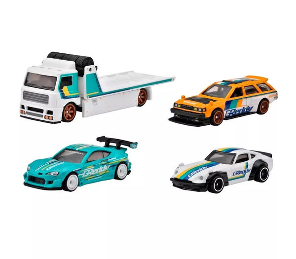 Hot Wheels Premium Collector Display Sets, 3 Cars & 1 Transporter, Greddy Street Racers