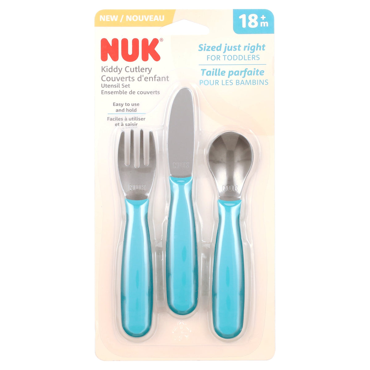 NUK Kiddy Cutlery, Utensil Set, 18+ Months, Blue, Toddler Fork, Knife, Spoon