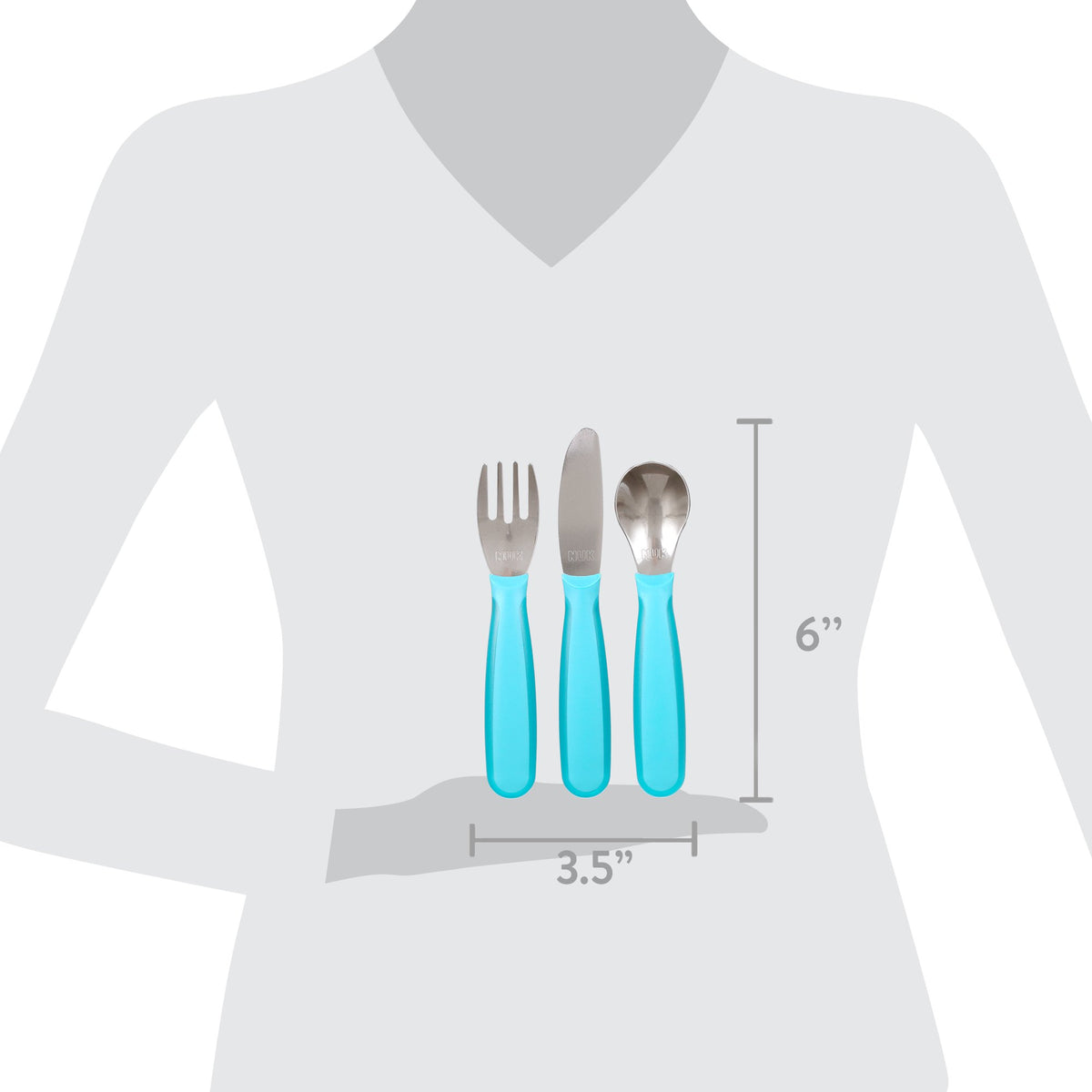 NUK Kiddy Cutlery, Utensil Set, 18+ Months, Blue, Toddler Fork, Knife, Spoon