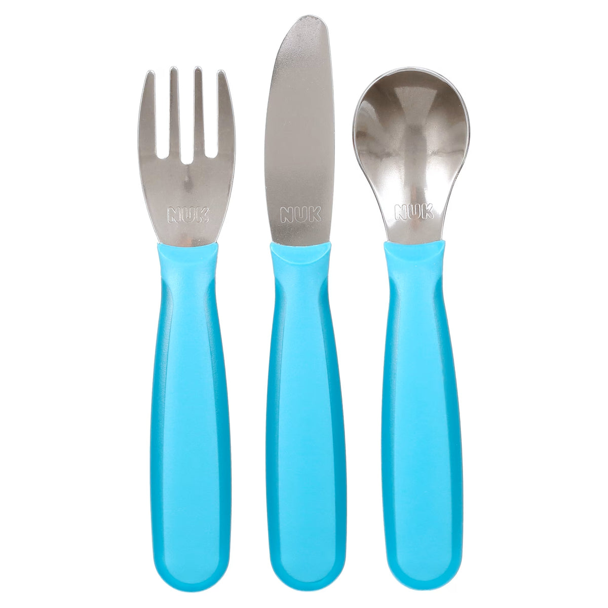 NUK Kiddy Cutlery, Utensil Set, 18+ Months, Blue, Toddler Fork, Knife, Spoon
