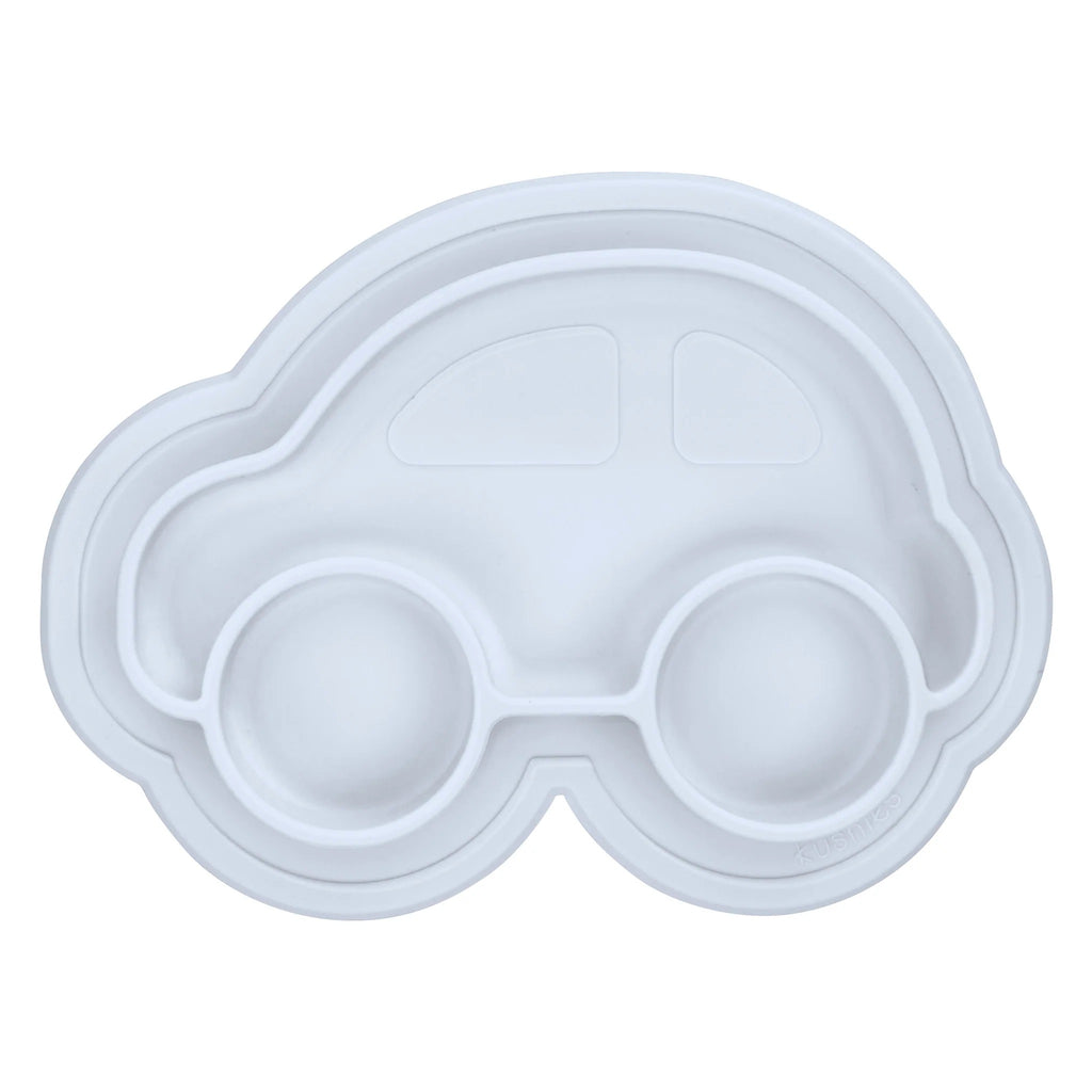 Kushies Silicone Divided Suction Plate, Unbreakable, Microwave Safe, Blue Car