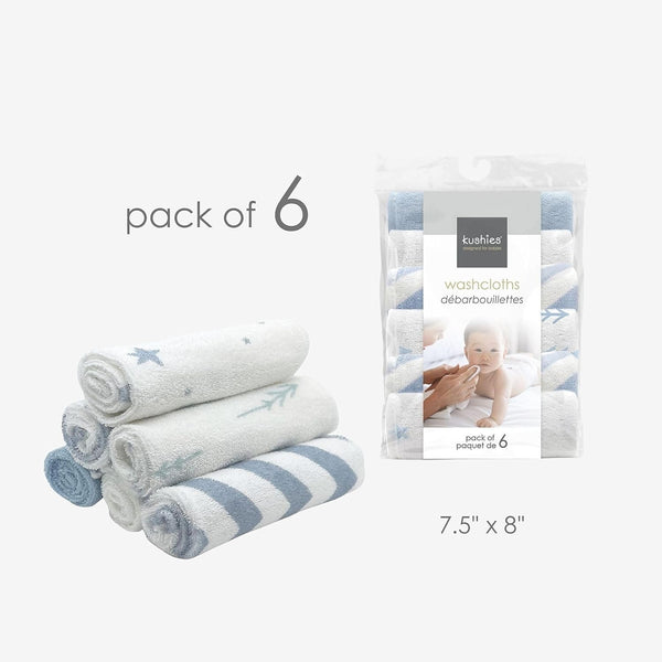 Kushies Ultra Soft Baby Washcloths/Towels, 6 Pack, Blue
