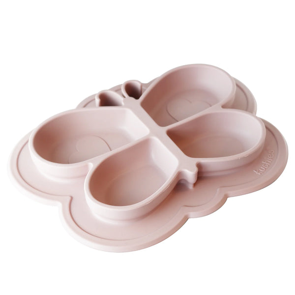 Kushies Silicone Divided Suction Plate, Unbreakable, Microwave Safe, Pink Butterfly