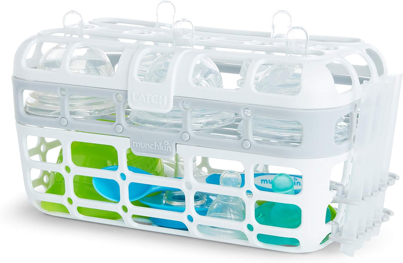 Munchkin High Capacity Dishwasher Basket with Bristle Bottle Brush, Grey