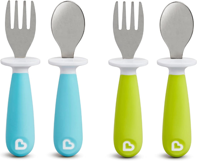 Munchkin Raise Toddler Fork and Spoon, 4 pack, Blue/Green