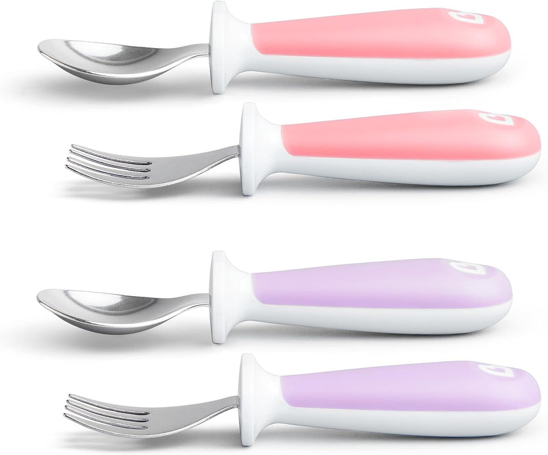 Munchkin Raise Toddler Fork and Spoon, 4 pack, Pink/Purple