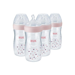 NUK Simply Natural Baby Bottles, 9 Oz, 4 Pack, Pink Hearts
