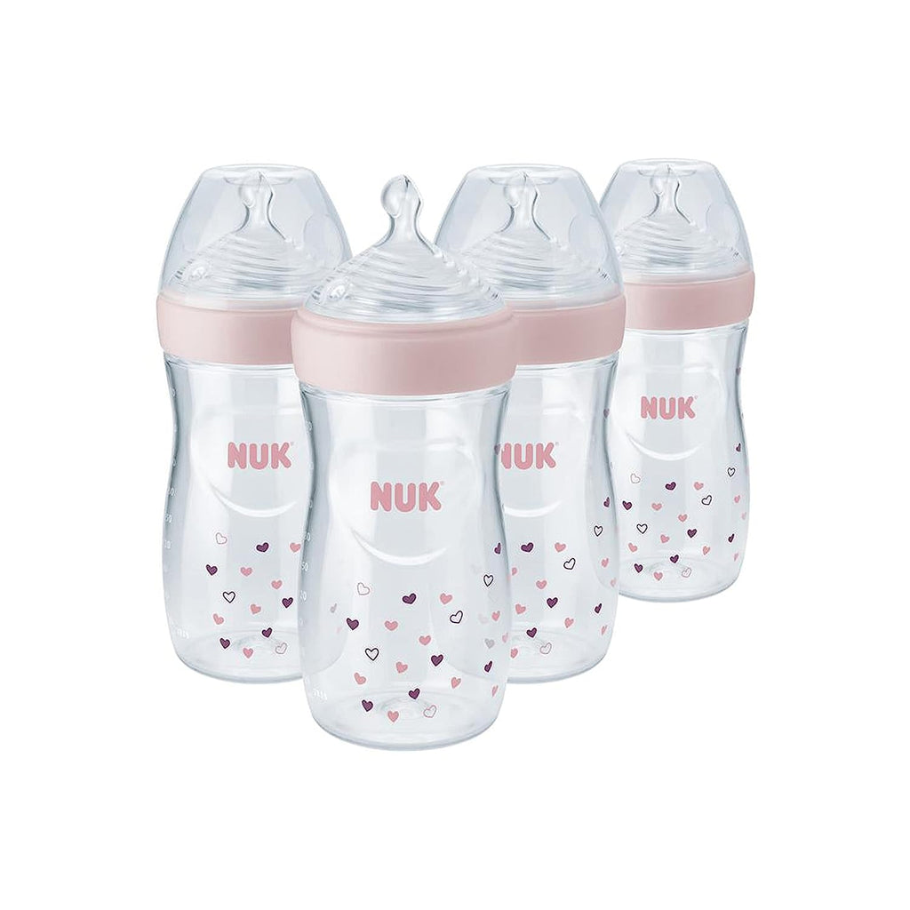 NUK Simply Natural Baby Bottles, 5 Oz, 4 Pack, Pink Hearts
