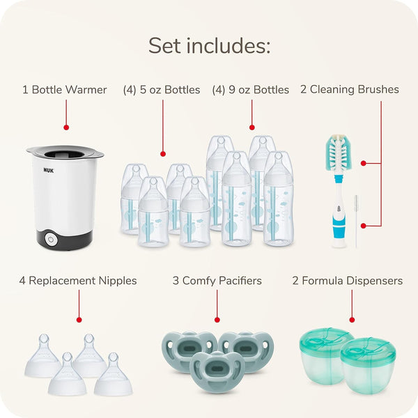 NUK Smooth Flow Pro Anti-Colic Baby Bottles, Bottle Warmer & Accessories 20 Piece Gift Set