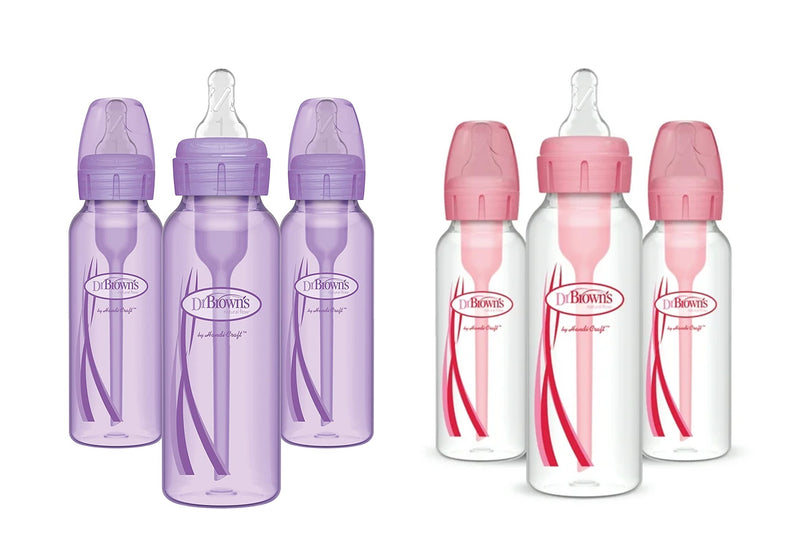Dr. Brown's Natural Flow Anti-Colic 8oz. Bottles, 6 Pack, 3 Lavender - 3 Pink