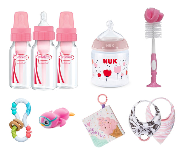 10 Pieces Newborn Gift Set - the best value - Pink (Basket included)