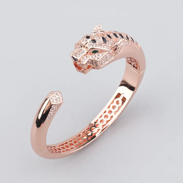Panther Bracelet and Ring Women Rose Gold Fine Jewelry AA CZ stone Steel