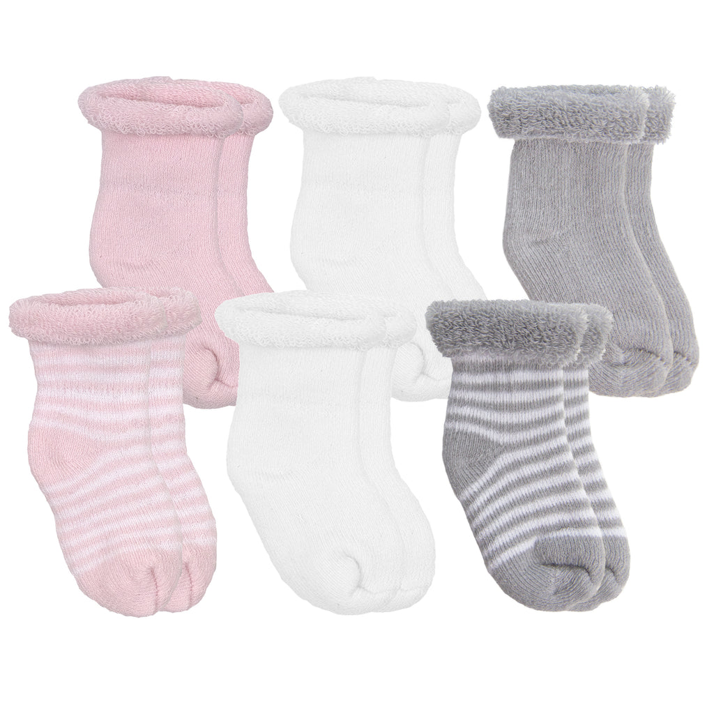 Kushies Newborn Terry Socks, 6 pack, Pink