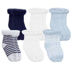 Kushies Newborn Terry Socks, 6 pack, Blue