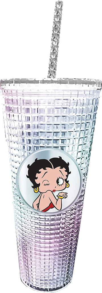 Betty Boop Diamond Studded Tumbler with Straw, Double Wall Insulated, 20 oz