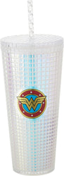 Wonder Woman Diamond Studded Tumbler with Straw, Double Wall Insulated, 20 oz